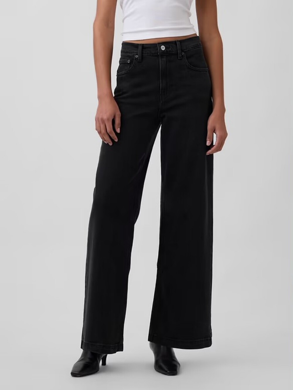 GAP Black Wide-Leg High-Rise Stride Jeans